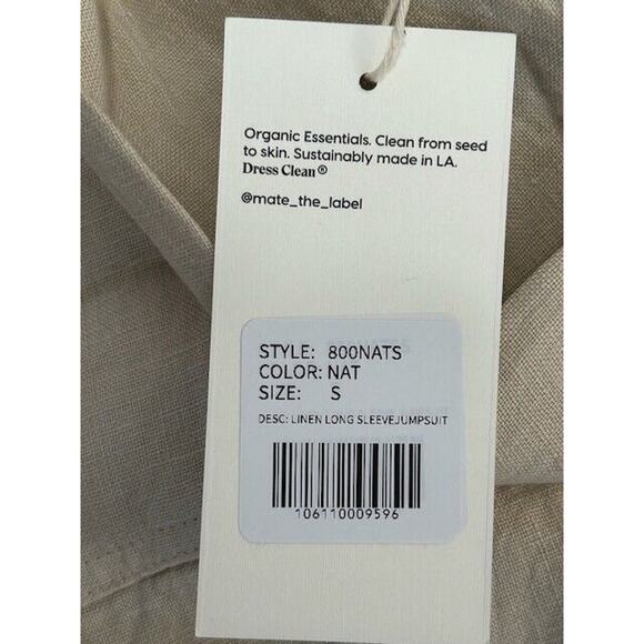 Mate The Label Linen Jumpsuit Long Sleeves Button Front Pockets Beige Small NEW - Picture 7 of 9
